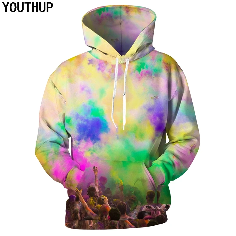 YOUTHUP 2018 Spring Autumn Men Hoodies Rainbow Color Print Character