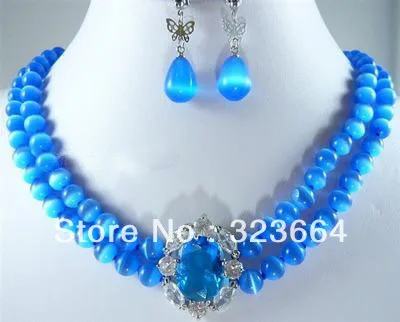 

Fashion jewelry 2 Strands Blue Opal Necklace earring