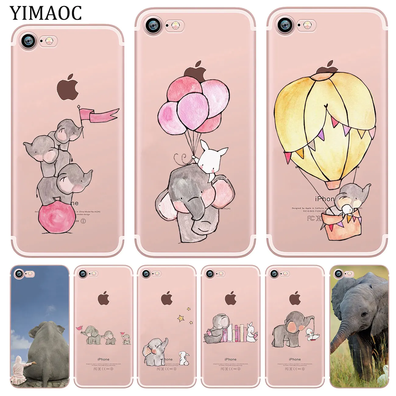 

YIMAOC Cartoon cute elephant and rabbit Soft Silicone Phone Shell Case for iPhone X XS Max XR 5 5S SE 6 6S 7 8 Plus 10 TPU Cover