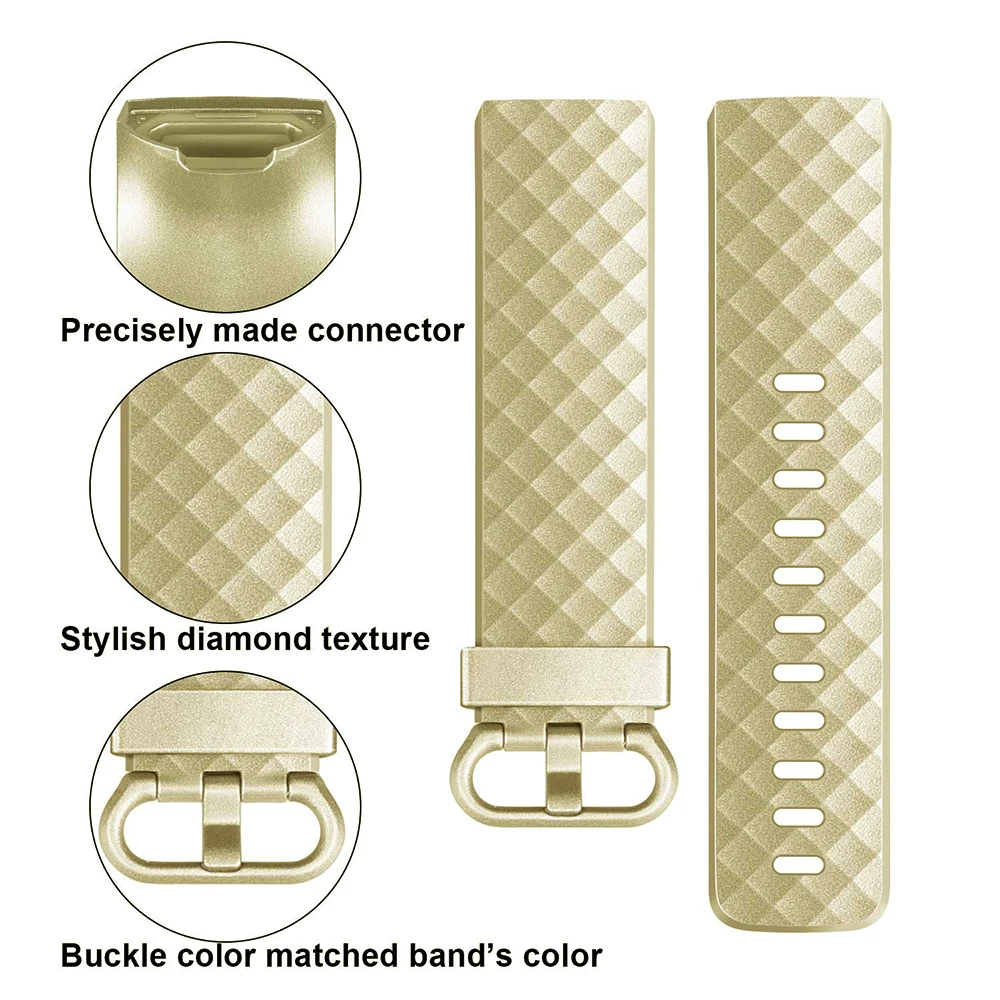 Honecumi Wrist Strap for charge 3 Smartwatch Gold Soft TPU Strap Band For Fitbit Charge 3 Wristband Bracelet Small  Large  (5)