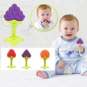 

Hot Selling Baby Silicone Fruit Shape Infant Teether Toys EnvironmenSafe Teething Ring Teething Stick