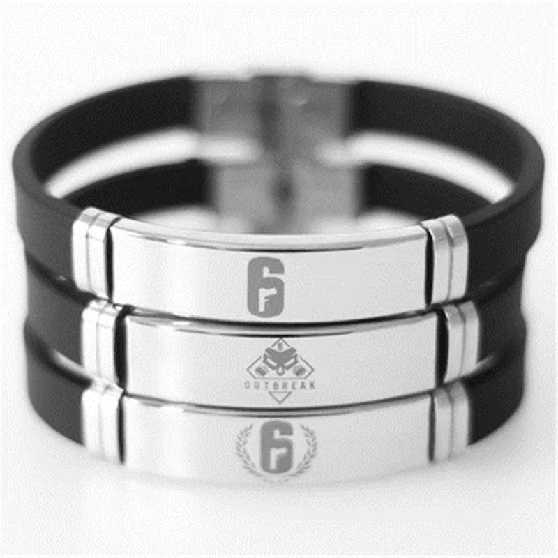 

2018 European and American trendy stainless steel rainbow six tag bracelet Rainbow six silicone bracelet jewelry