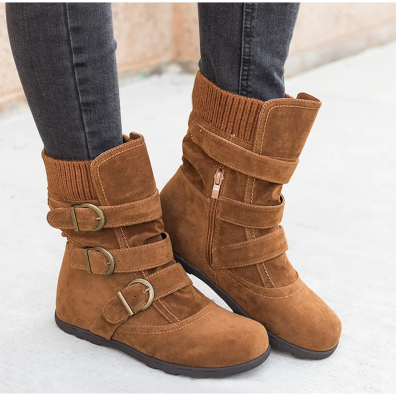 Fashion Plus Size Women Casual Platform Flat Ankle Boots Female Suede