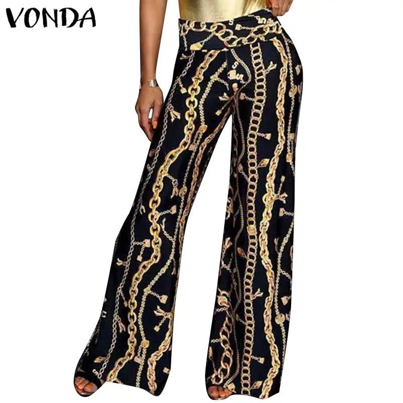 VONDA, женские широкие брюки с принтом, лето, Сексуальные клубные штаны с рисунком, уличная одежда, винтажные брюки размера плюс, низ размера плюс