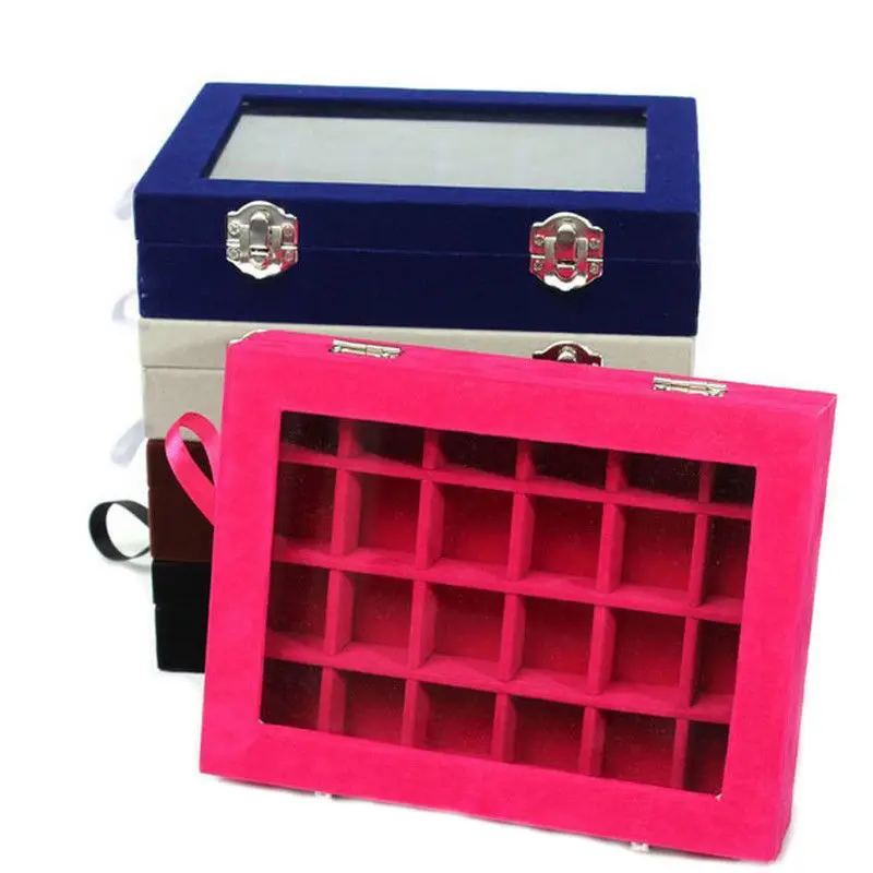 

24Grids Velvet Jewelry Organization Box Rings Earrings Box Necklaces Holder Case Organizer Box Jewelry Storage 20*15*5cm