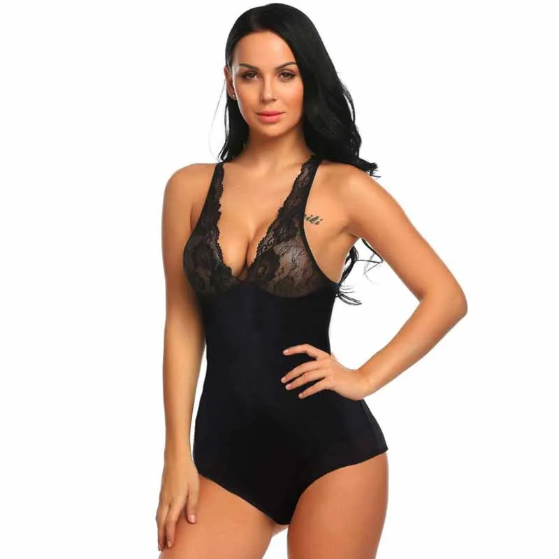 Sexy Lace Bodysuit Women 2019 Slimming Waist Tummy Control Backless Bodysuit Shapwear Black Jumpsuit Summer Overalls (2)