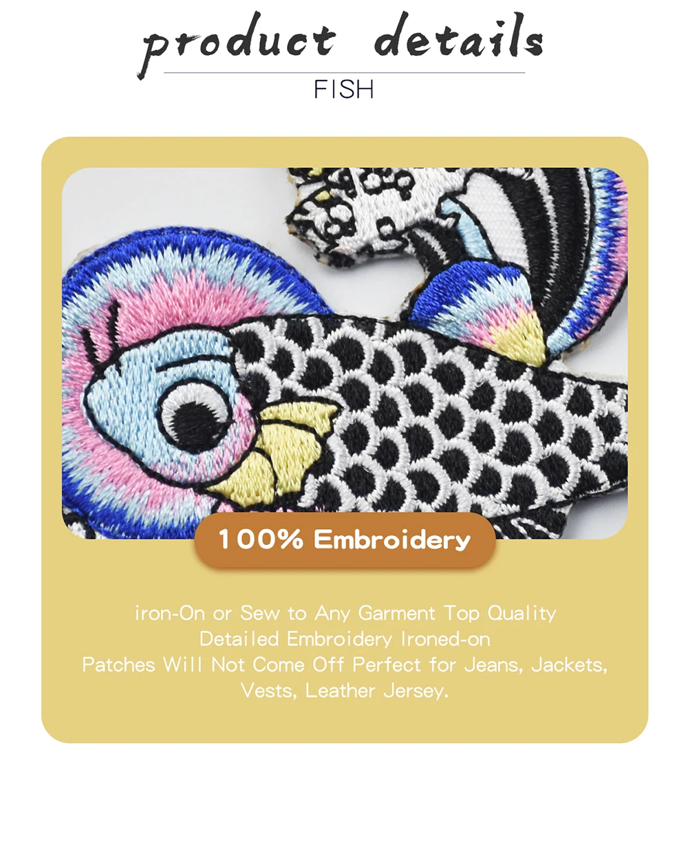 Carp 100% Embroidery Colorful Patches Embroidered Iron on DIY Applique Clothing Patch Free Shipping White Twill Fabric (3)