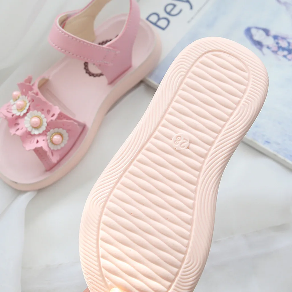 Новинка 2019 года; Модная Повседневная пляжная обувь принцессы с цветочным рисунком для маленьких девочек; летние сандалии; Бесплатная