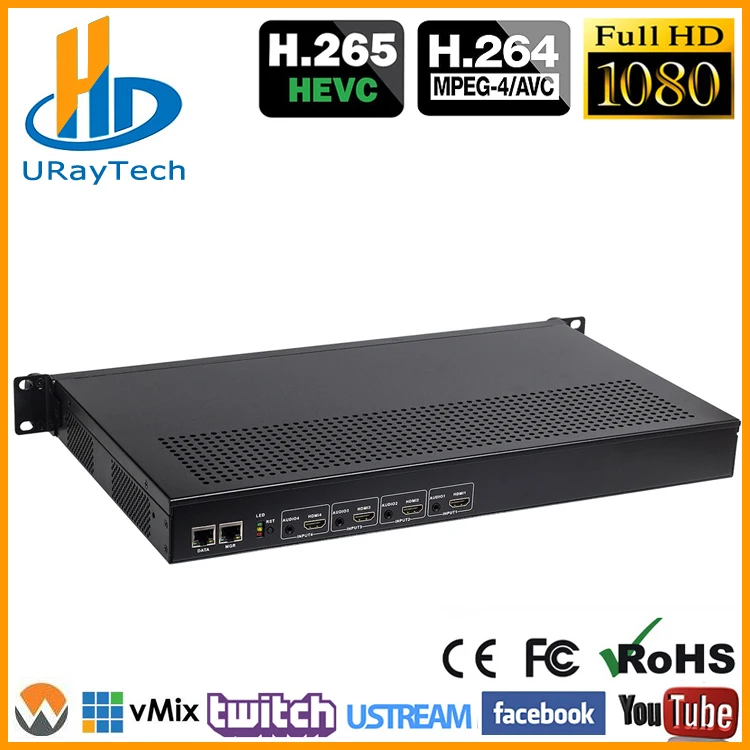 1U стойки HEVC H.265 H.264 HDMI видео поток кодер Live Streaming кодер высокого расширения 4 Каналы HDMI к HTTP RTSP RTMP M3U8 кодер