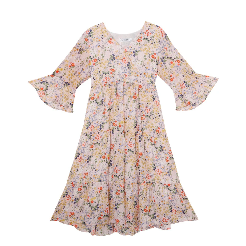 

Pregnant Bohemian Loose Summer Dress Sweet Chiffon Floral Loose Dresses for Women Maternity Soft V Neck Dress AA60282