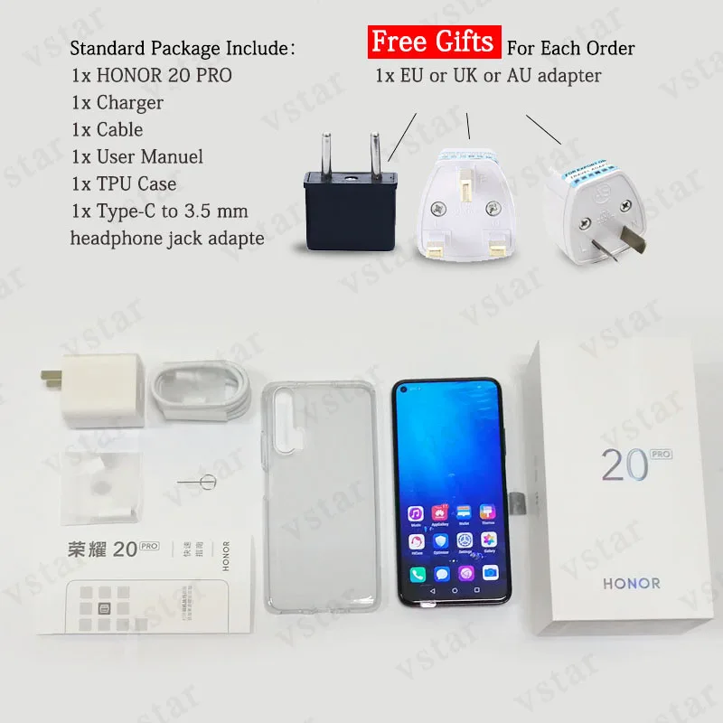 Мобильный телефон HONOR 20 PRO, 6,26 дюймов, 8 ГБ, 128 ГБ, Восьмиядерный процессор Kirin 980, Android 9,0, 4000 мАч, Поддержка Google play, NFC