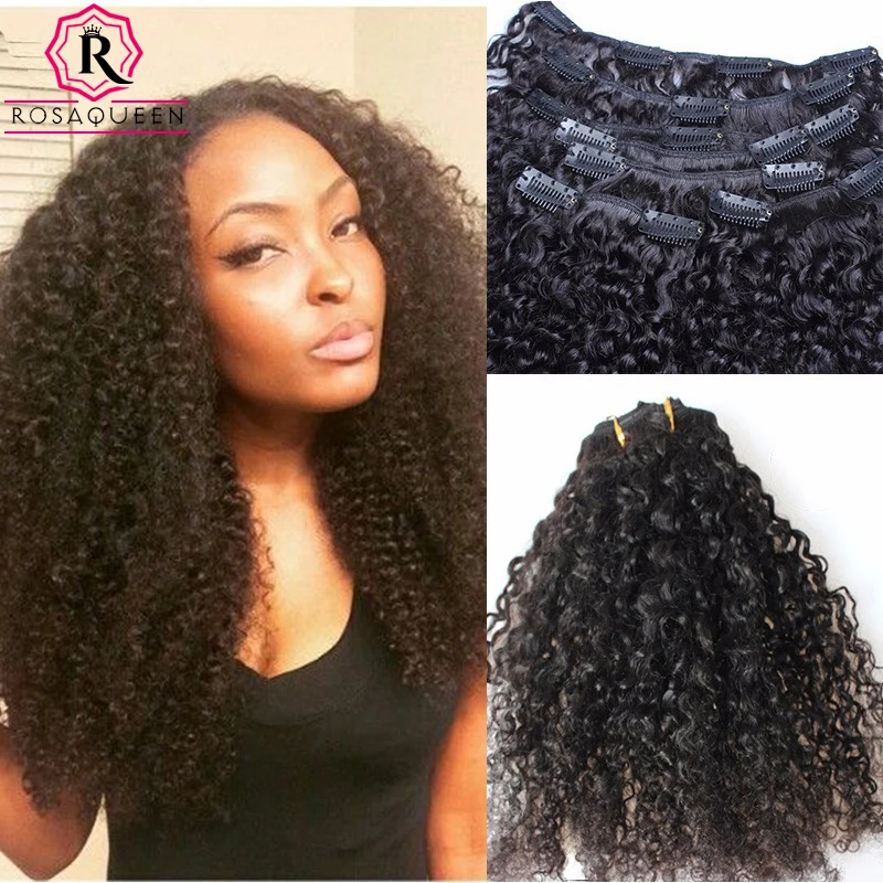 Kinky Curly Clip In Human Hair Extensions 3b 3c African American