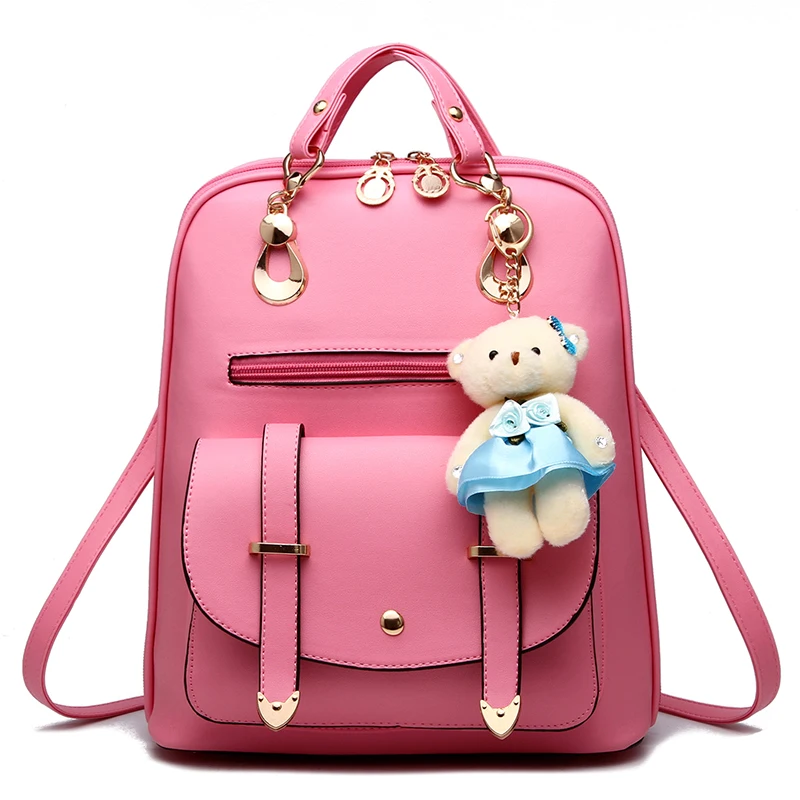 

Free Shipping 2017 new preppy style woman backpack. Large capacity solid color bag. Cute bear ornaments. Size: 30 * 27 * 12cm