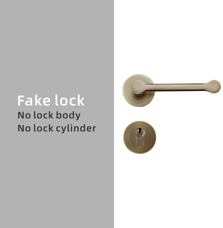 Dooroom Brass Door Lever American Nordic Modern Solid Wood Interior Door Lock Bedroom Split Safe Mechanical Set Handle Pull Knob - Color: Fake lock-AB