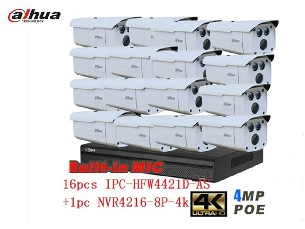 Dahua 16CH NVR4216-8P-4K 5MP POE Network Video Recorder+16pcs IPC-HFW4421D-AS 4MP HD WDR IR Leds 80M CCTV IP Camera System