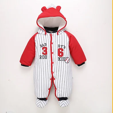 Коллекция года, Одежда для новорожденных, хлопковая, цельная, толстая, с капюшоном, для малышей, теплая, осенняя и зимняя одежда, комбинезон, животный стиль, Тоторо, пингвин - Цвет: red baseball