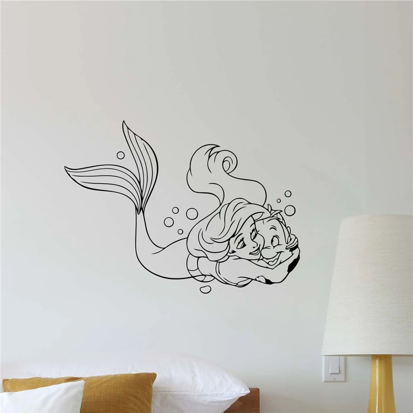 Little Mermaid Vinyl Decal Princess Wall Sticker Cartoons Home Interior Children's Room Decor Cartoon Cute Wall Sticker D356