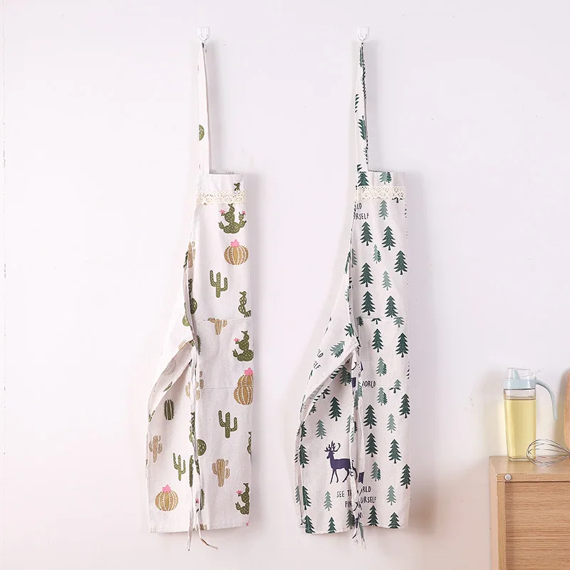 

1Pcs Cactus Deer Cotton Linen Apron Woman Adult Bibs Home Cooking Baking Coffee Shop Cleaning Aprons Kitchen Accessory 46096