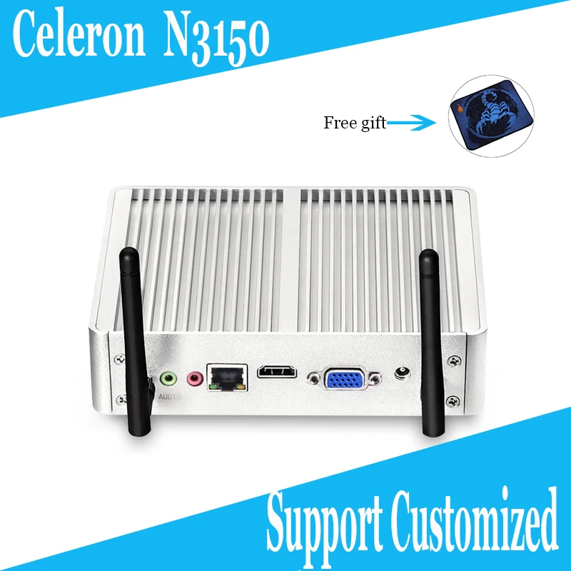  Newest N3150 Mini Computer Core Barebone Mini PC fanless pc USB3.0, 4k HTPC HDMI+VGA windows 10, win8, linux Support Touch Scree 