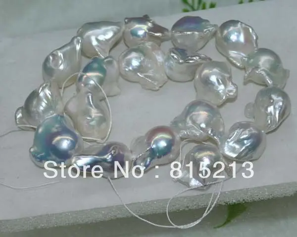 

FREE SHIPPING>>>@@ > N598 Outstanding Natural Iridescent white AA++++ 22*23mm baroque nuclear pearl necklace