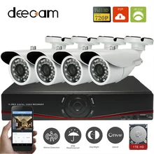 Deecam IP Camera 4 channels 4CH 4pcs CCTV System 1.0MP Outdoor IP66 Video Surveillance Security System 4ch HD Kit With 1T HDD