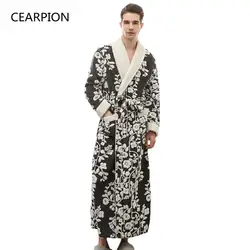CEARPION Высокое качество Черный для мужчин халат зимние теплые длинные Limono халат платье жаккард Мужской фланелевые пижамы Ночная рубашк