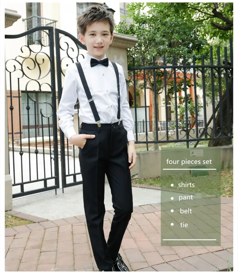 

2018 Spring Overall With Bowtie School Set 4Pcs Children Formal