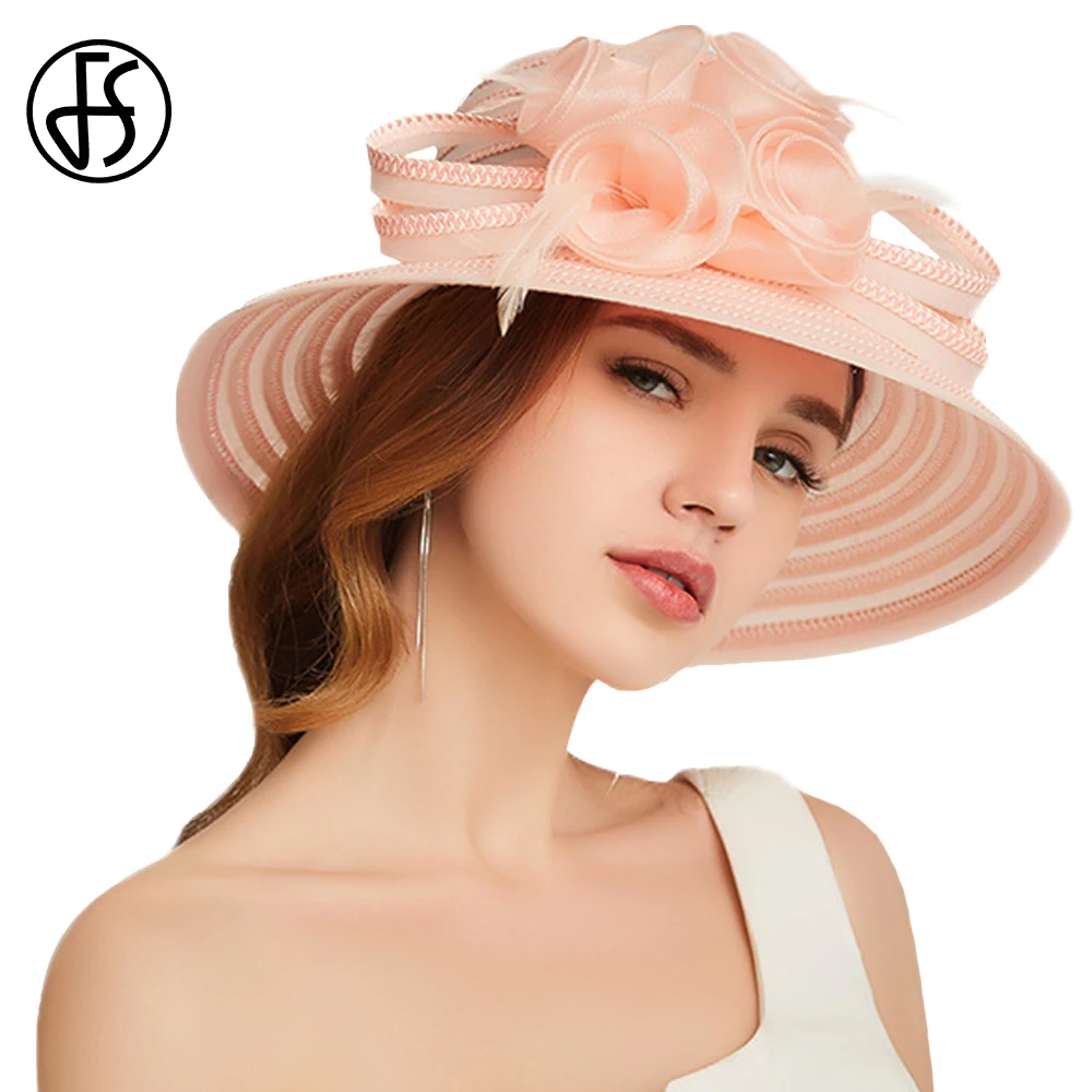 

FS Summer Wide Brim Floppy Hat Women Straw Hats 2019 Ladies Beach Sun Visor Cap Female Flowers Party Wedding Dress Church Fedora