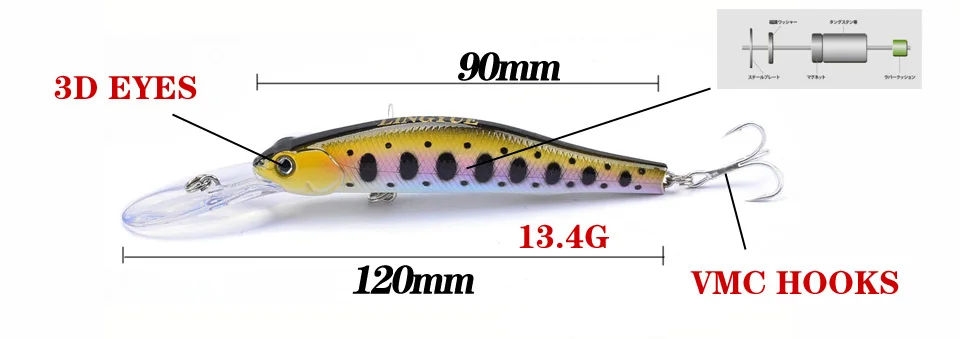 LINGYUE 1 шт., 12 см, 13,4 г, магнитная весовая система, длинная литая новая модель, рыболовные приманки, жесткая приманка для дайвинга, 0,8-3 м, качественный Воблер для мелкой рыбы