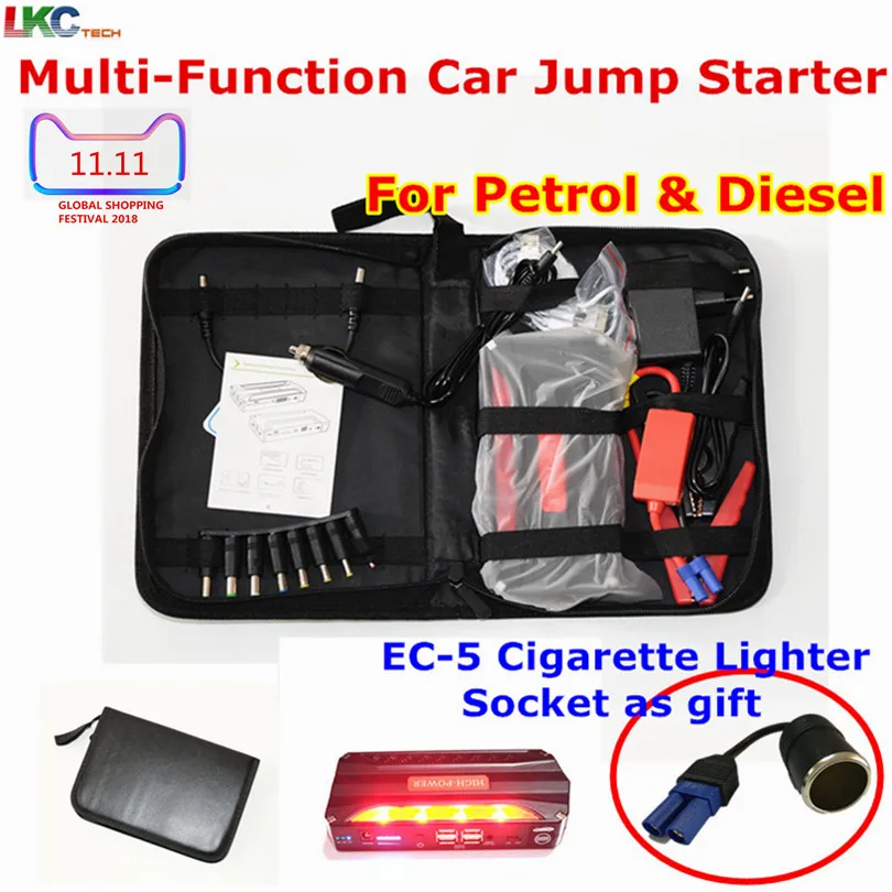 

2019 Multi-function Car Jump Starter Emergency Portable Power Bank 4USB Power Vehicle Start Jumper Auto Battery Booster Starter
