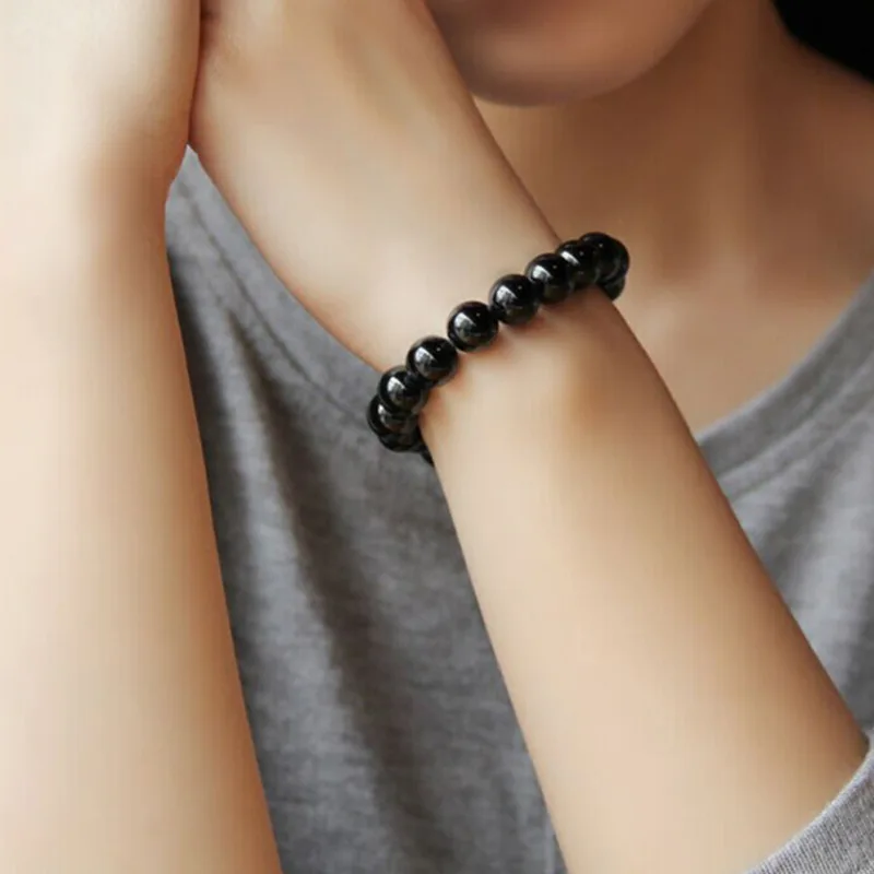 Браслет из черного обсидиана с бусинами натурального камня|bangles for men|obsidian