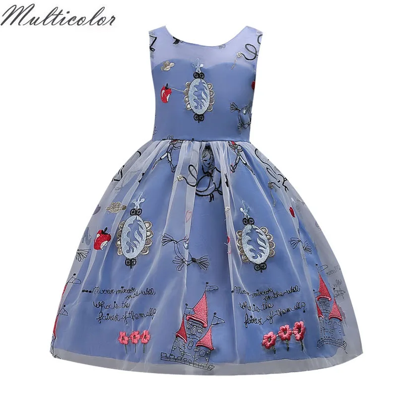 Многоцветные Новые Платья с цветочным узором для девочек летняя одежда праздничное платье для причастия для девочек детское платье для свадьбы
