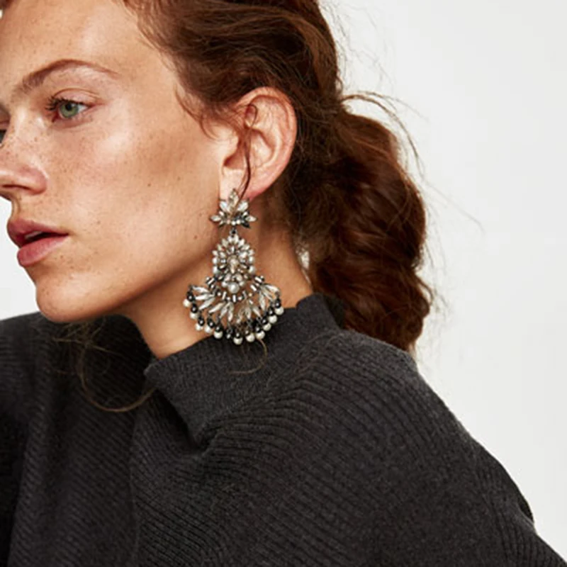 2018 Hot Luxury Bohemian Simulated Pearls Fringed Earring Women Fashion Dangle Jewelry Silver Color Drop Earrings