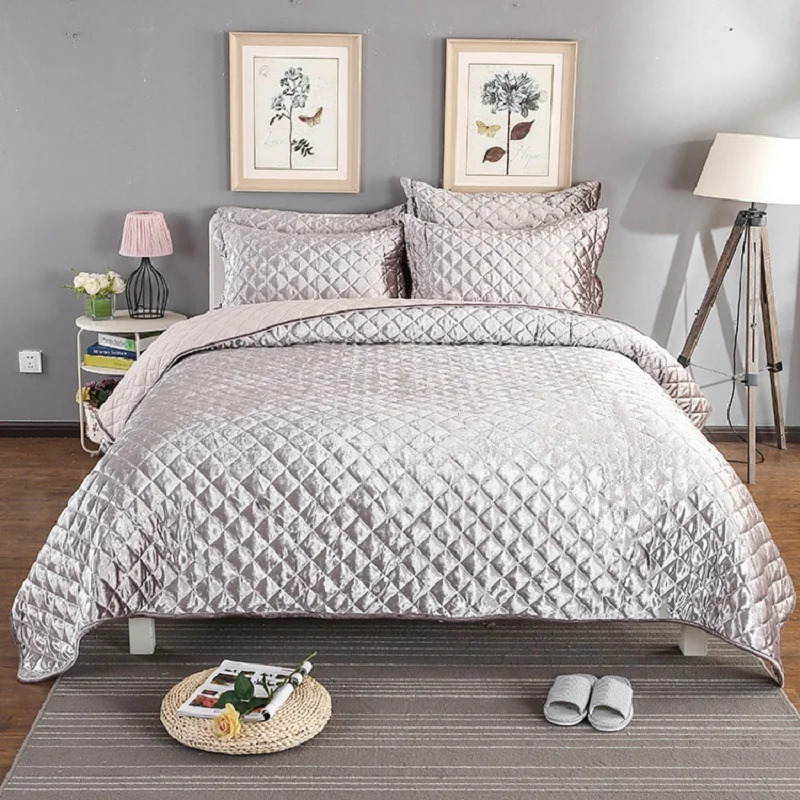 

CHAUSUB Plain Pleuche Quilt Set 3PCS Washed Cotton Quilts Bed Cover Sheets Quilted Bedspread Pillowcase King Size Coverlet Set