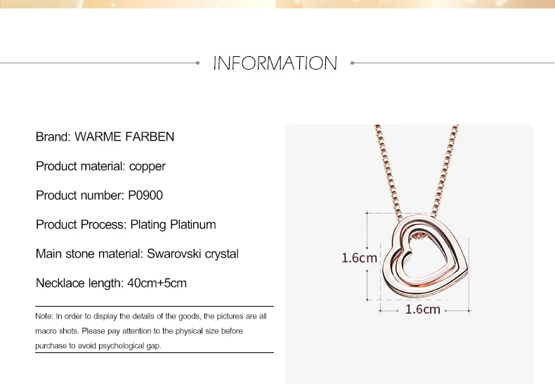 Warme Farben Korean Rose Gold Color Necklace for Women Double Heart Pendant Necklace Fashion Jewelry Choker Necklace Collares