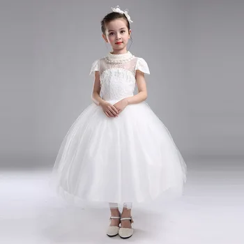 

Long Girls Dress for Wedding White Pearl Mesh Flower Girl Vestido 2020 Girls Clothes 3 4 6 8 10 12 14 Years Old 174039