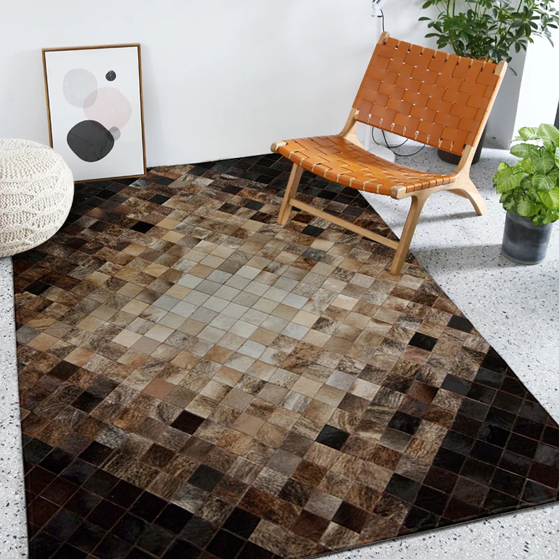 US $145.00 Highquality Cowhide Patchwork Rug leather geometric mosaic rugs living room entrance hall stitching cow fur carpet