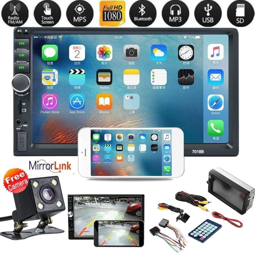 

7018B 2 Din 7" Touch Screen Car MP5 Player Audio Stereo FM Radio Bluetooth MP3 Player Support TF Multimedia Player Camera Option