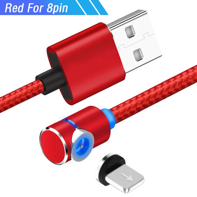 Магнитный кабель 90 градусов Micro Usb type C для iphone X XS зарядный провод Kabel для Xiaomi samsung A50 A80 S10 шнур зарядного устройства 1 м 2 м - Цвет: Red for iphone