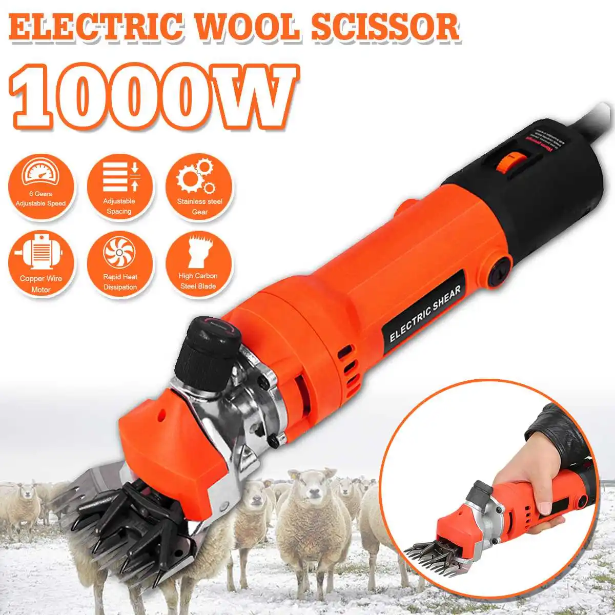 

6 Gears Speed Electric Sheep Pet Hair Clipper Shearing Kit 1000W 110V Electric Sheep Goat Shearing Machine Shear Wool Scissor