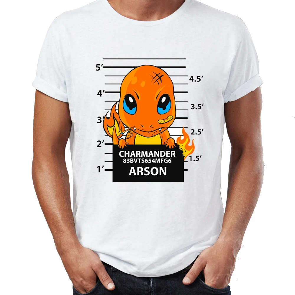 Мужская футболка Charizard Pikachu Squirtle Pokemon Mugshot Badass Artsy Tee - Цвет: R004M