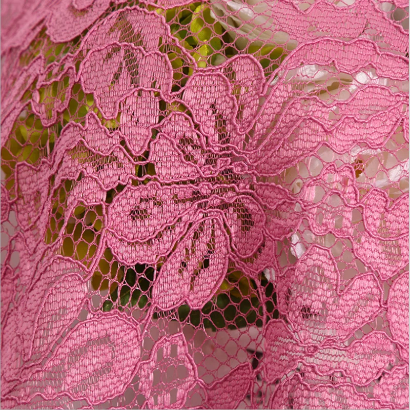5 Yards Pink Hollow Out Embroidered Lace Fabric For Dress Polyester