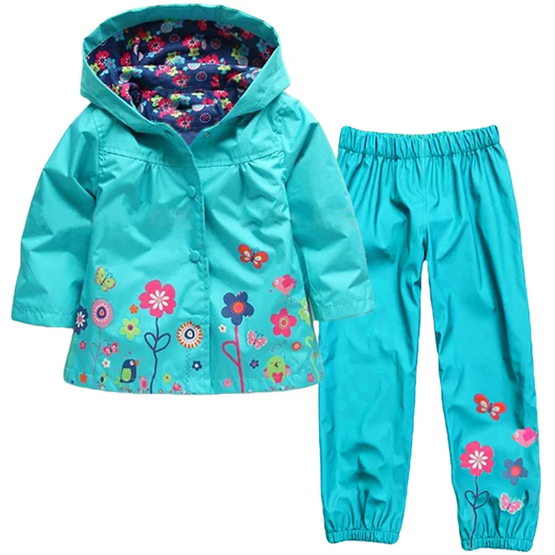 Girls Clothing Raincoat Sets Autumn Girls Clothes Set Hoodie Jackets Pants Kids Clothes Sport Suit Children Waterproof Coat honeyking 2pcs child waterproof boys girls clothing sets double layer boys girls jackets rain pants kids hooded raincoat suit