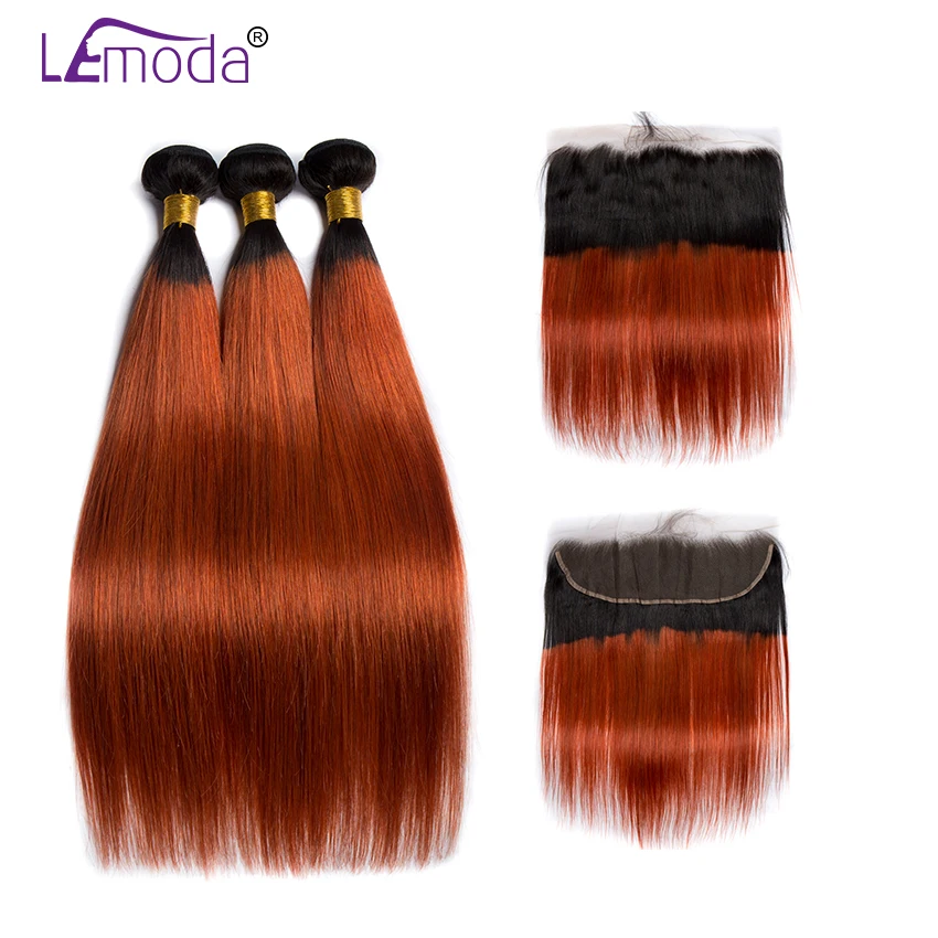 Brazilian Straight Hair Bundles With Frontal Color #1B350 Ombre Human Hair Bundles With Closure LeModa Remy Hair Extensions  (3)