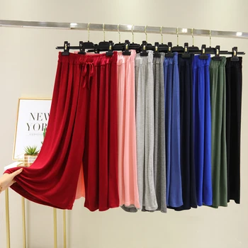 

Modal wide leg pants women summer new loose pleated casual straight high waist calf-length female pants thin running trousers
