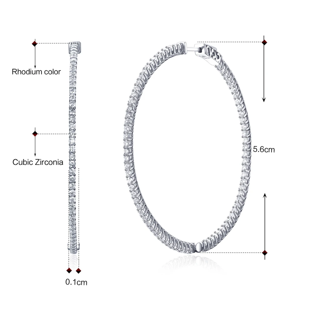 Рекомендуемые большие серьги-кольца из настоящего стерлингового серебра 56 мм, миниатюрные ювелирные изделия из кристаллов, большие серьги из серебра 925 пробы