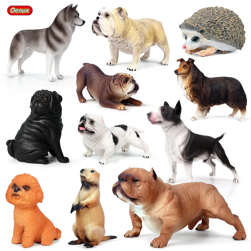 Oenux Реалистичная фигурка собаки, животное, бультерьер доберман, Хаски, овчарка, модель фигурки, ПВХ Коллекция игрушек для детей