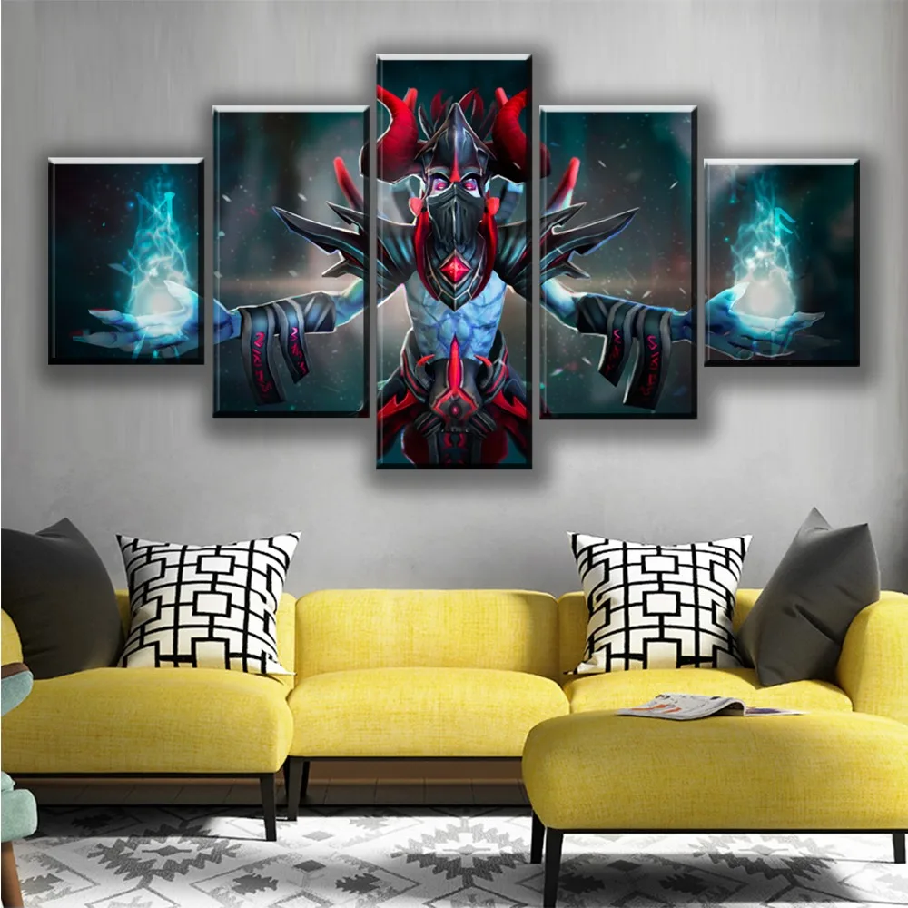 Modern Home Decorative Wall Art Modular Pictures Game Posters 5 Pieces Canvas DotA 2 Horns Lich Pai