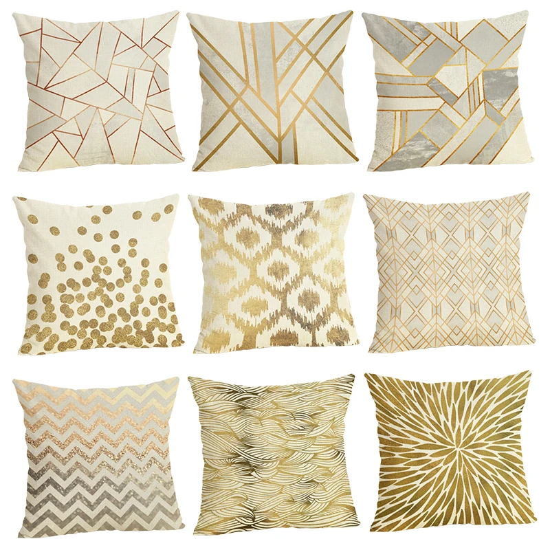 45*45cm Geometric Flower Cotton Linen Throw Pillow Case Home Sofa Soft
