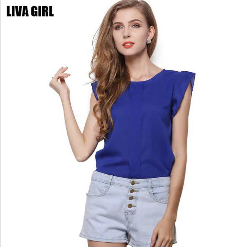 2016 Hot Sales Fashion Womens Blouse Summer Style Ruffle Short Sleeve Chiffon Blouse 4 Candy ...